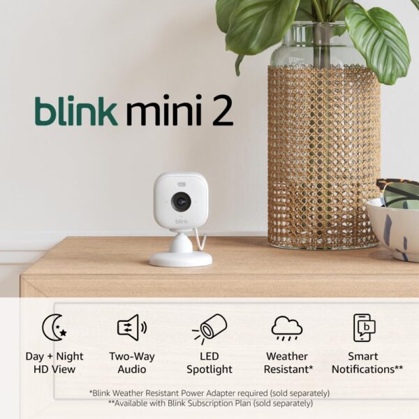 Blink Mini 2 (newest model), Plug-in smart security camera, HD night view in color, built-in spotlight