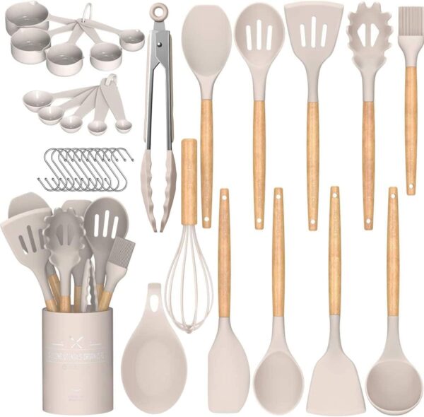 Umite Chef Kitchen Cooking Utensils Set, 33 pcs Non-Stick Silicone Cooking Kitchen Utensils Spatula Set with Holder