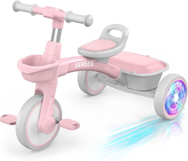 SEREED Colorful Lighting Toddler Tricycle for 2-5 Years Old Girls