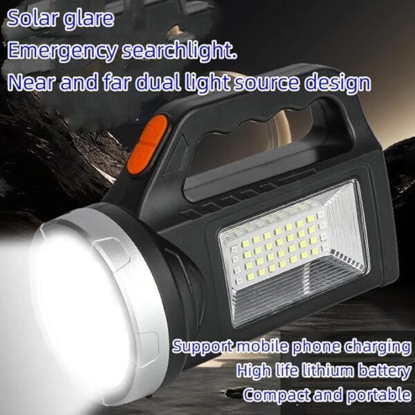 Spotlight Flashlight Rechargeable, Led High Lumens Super Bright, Solar Panels - Image 3