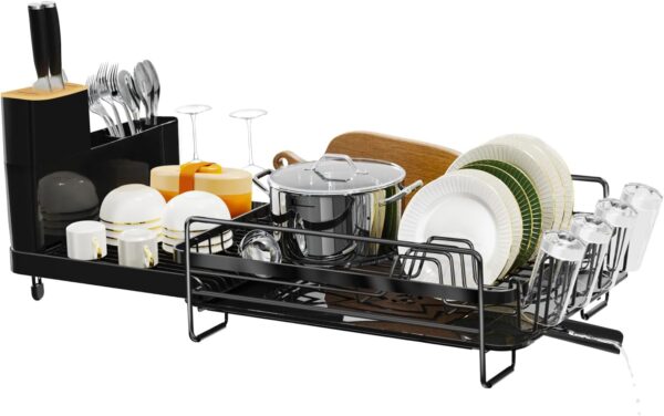 Runnatal Large Dish Drying Rack with Drainboard Set,Dish Rack Extendable Dish Rack, Utensil Holder