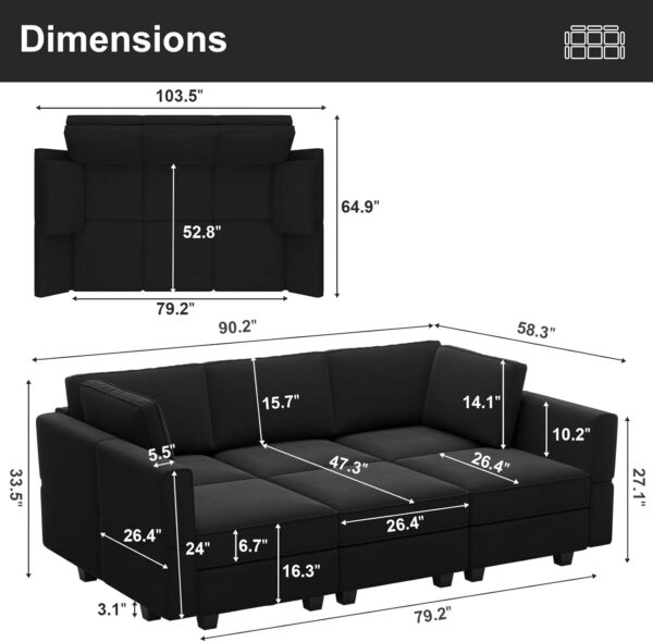 Belffin Modular Velvet Sectional Sofa with Chaise Lounge Sectional Sleeper Sofa with Storage Chaise - Image 2