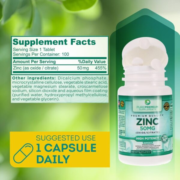 PurePremium Natural Zinc 50mg Supplements for Men & Women - Image 6