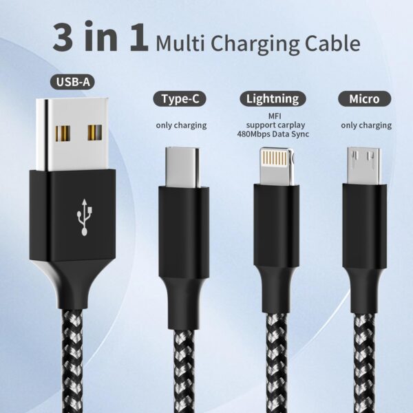 Multi Charging Cable,(2Pack 4FT) USB Cable Multi Charging - Image 3