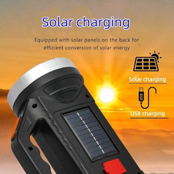 Spotlight Flashlight Rechargeable, Led High Lumens Super Bright, Solar Panels - Image 2