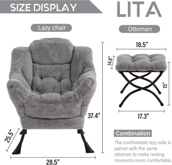 LITA Lazy Chair with Ottoman, Modern Accent Leisure Upholstered Sofa Chair - Image 2