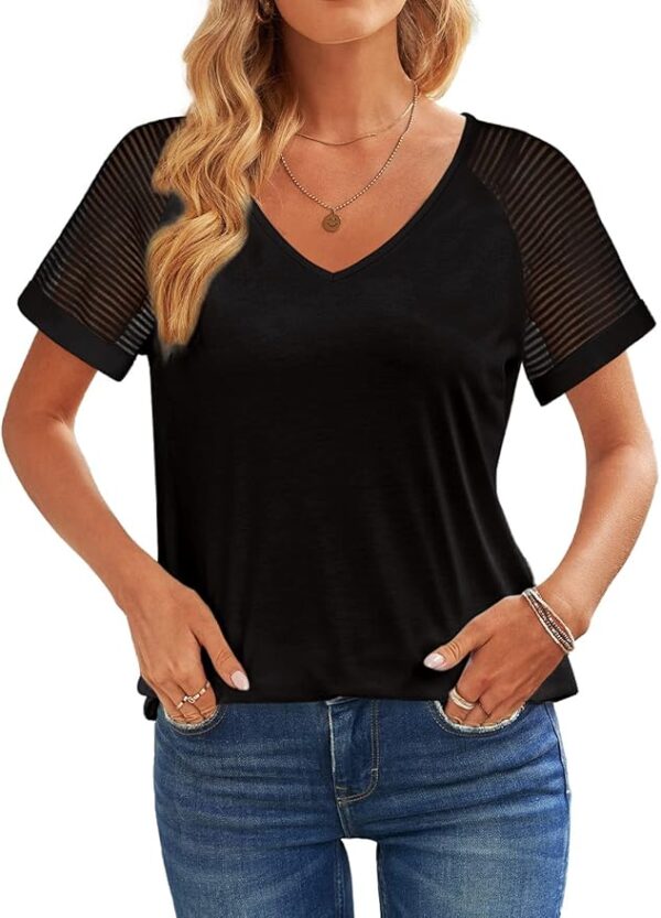 WEESO Casual T Shirts for Women V Neck Mesh Short Sleeve Summer Tops Loose Fit Dressy - Image 3