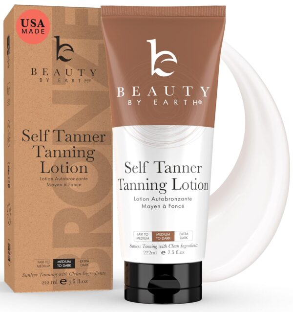 Beauty by Earth Self Tanner - USA Made with Natural & Organic Ingredients, Moisturizing Self   with Aloe Vera &  Natural Glow Medium to Dark