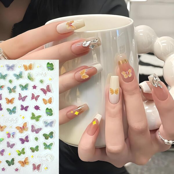 Nail Stickers for Nail Art 4 Sheets Butterflies Pattern Nail Decals - Image 2