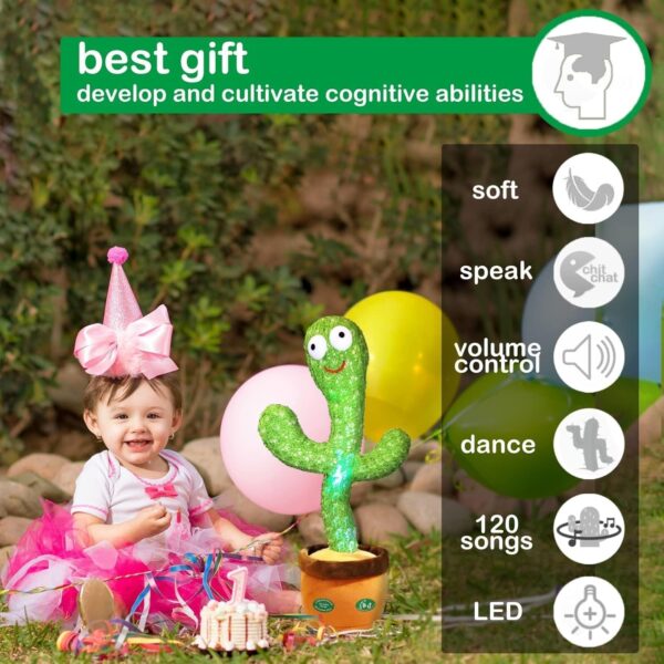 Pbooo Dancing Talking Cactus Mimicking Toy,Talking Repeat Singing Sunny Cactus Toy 120 Pcs Songs for Baby Record Your Sound Sing+Dancing+Recording+LED - Image 3