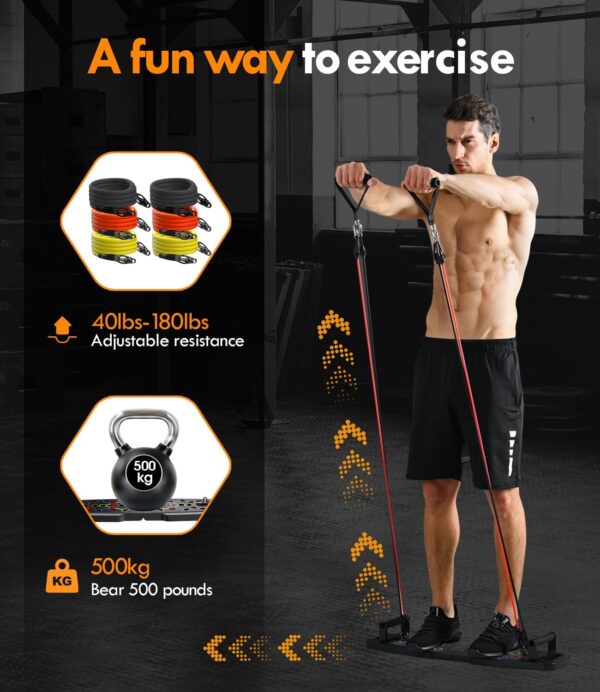 Push Up Board,Home Gym,Portable Exercise Equipment,Pilates Bar and 20 Fitness Accessories with Resistance Bands and Ab Roller Wheel - Image 2