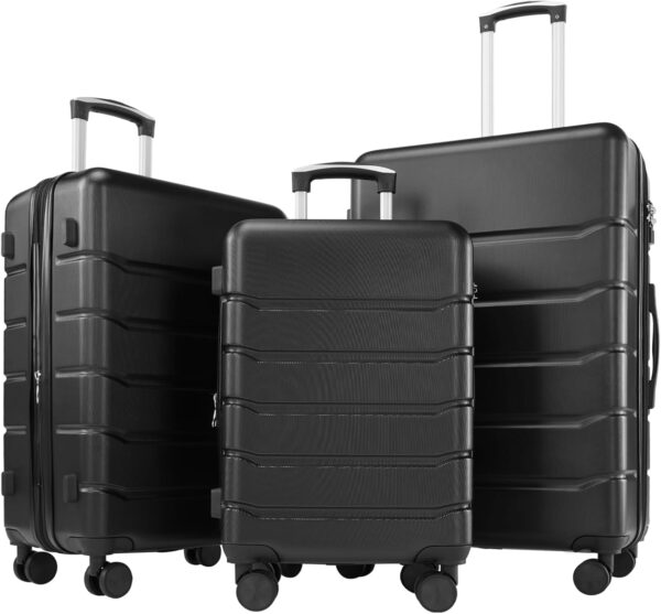 Sweetcrispy 3-Piece Luggage Sets, Hard Shell ABS Suitcases with Double Spinner Wheels