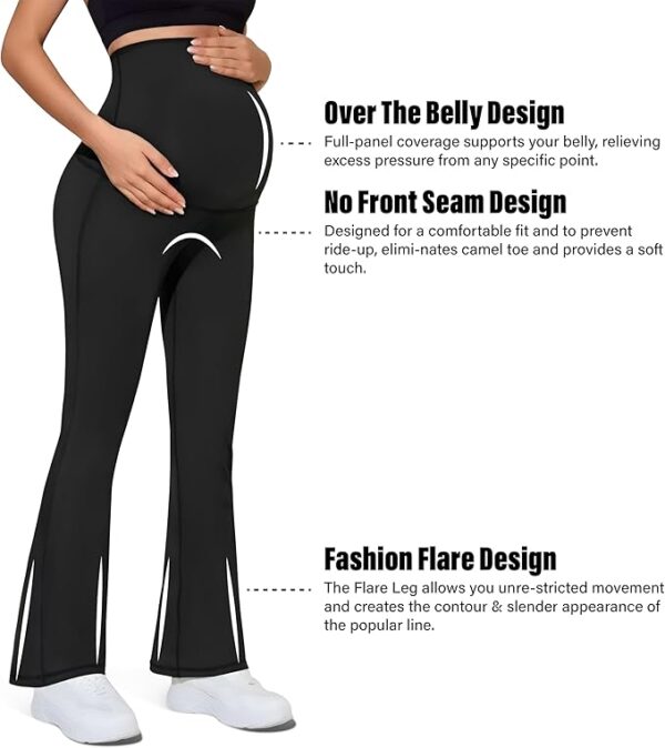 Maternity Flare Leggings Over The Belly - Buttery Soft Pregnancy Bell Bottom Pants - Image 3