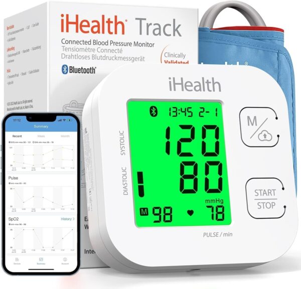 iHealth Track Smart Upper Arm Blood Pressure Monitor with Wide Range Cuff That fits Standard to Large Adult Arms