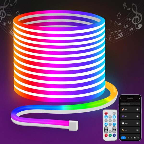 10Ft Neon Rope Lights RGB LED Strip Lights Music Sync IP67 Outdoor, DIY Design