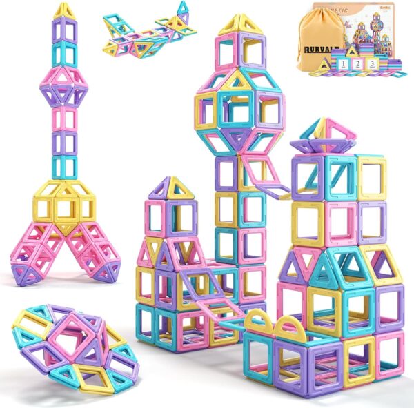 Rurvale Toddler Girl Toys, Magnetic Tiles Basic Set, Birthday Gifts Ideas for Girls