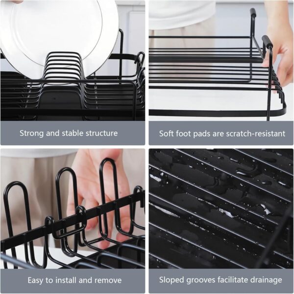 Runnatal Large Dish Drying Rack with Drainboard Set,Dish Rack Extendable Dish Rack, Utensil Holder - Image 2