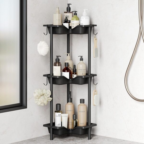 Nieifi Standing Shower Caddy, 3 Tier Floor Corner Shower Shelves for Bathroom