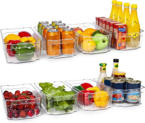 HOOJO Refrigerator Organizers and Storage - 8pcs Clear Plastic Bins For Fridge, Freezer, Kitchen Cabinet, Pantry Organization