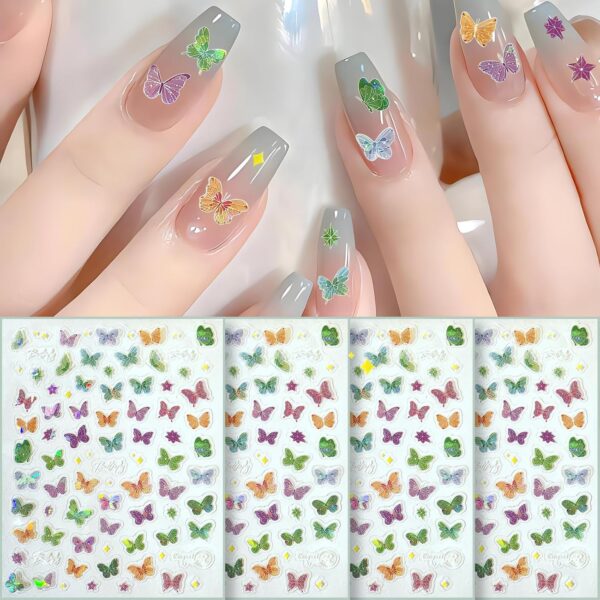 Nail Stickers for Nail Art 4 Sheets Butterflies Pattern Nail Decals