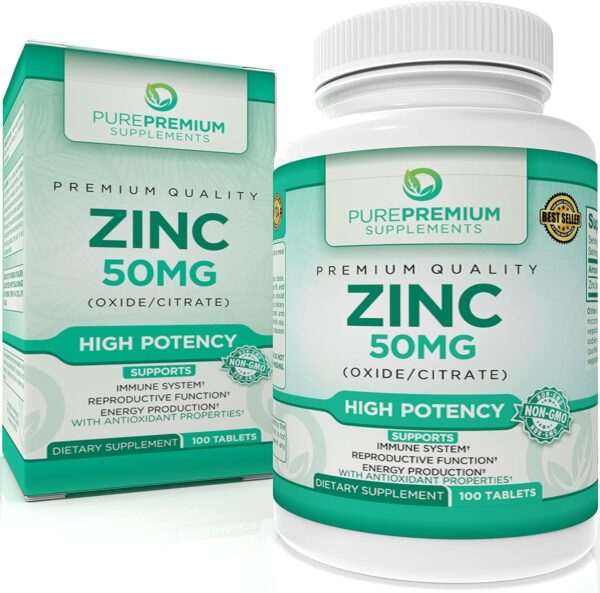 PurePremium Natural Zinc 50mg Supplements for Men & Women