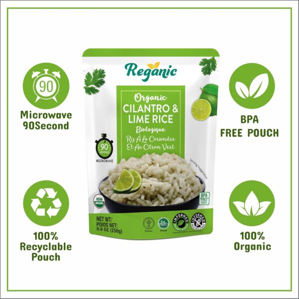 Reganic Cilantro & Lime Rice Organic Heat & Eat Microwaveable Rice, 8.8 - Image 2