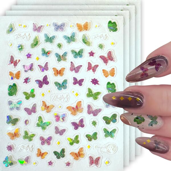 Nail Stickers for Nail Art 4 Sheets Butterflies Pattern Nail Decals - Image 3