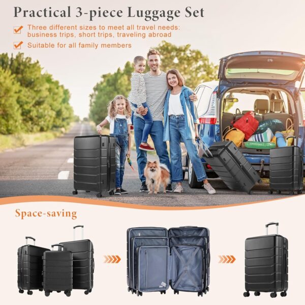 Sweetcrispy 3-Piece Luggage Sets, Hard Shell ABS Suitcases with Double Spinner Wheels - Image 3