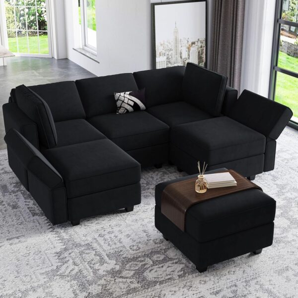 Belffin Modular Velvet Sectional Sofa with Chaise Lounge Sectional Sleeper Sofa with Storage Chaise - Image 3