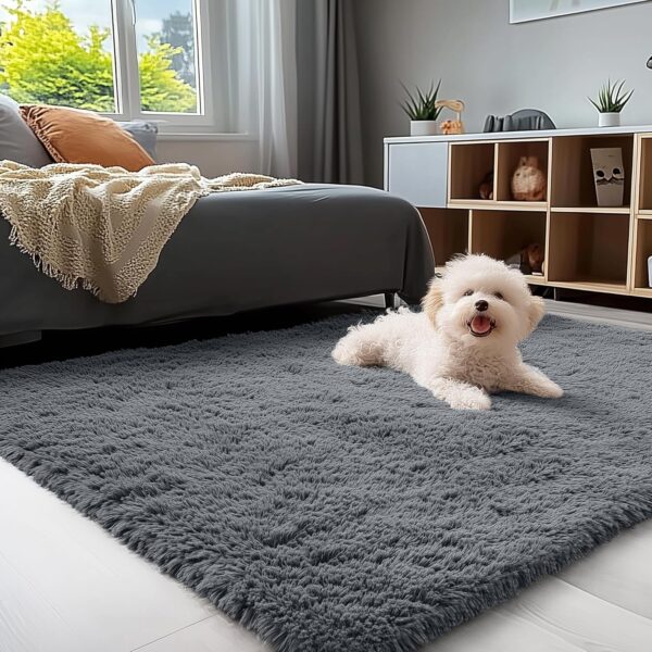 OLANLY Area Rugs for Living Room Bedroom, Machine Washable 4x5.9 Feet Soft Fluffy Shaggy Bedside Rug - Image 3