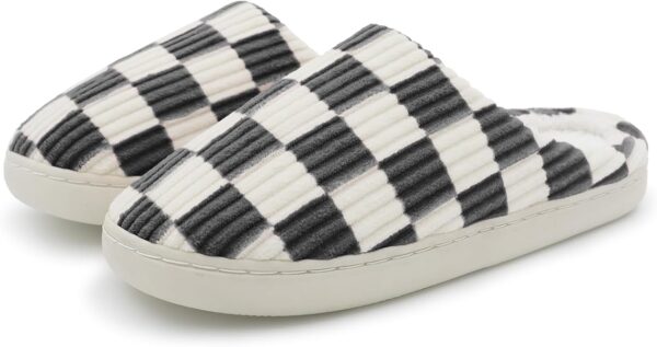 Women Home Fuzzy Slippers - Memory Foam Checkered Plaid Scuff Non-Slip