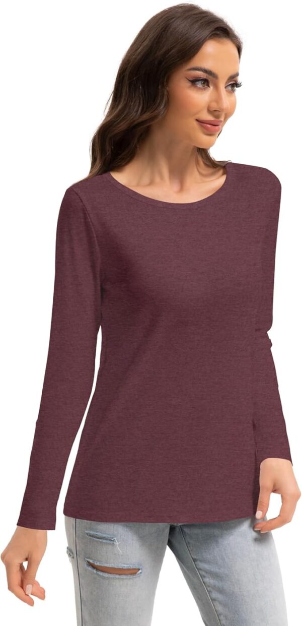 Limited time deal Womens Long Sleeve Shirt Round Neck Basic Tee Solid Color Fall Tops Outfits - Image 4