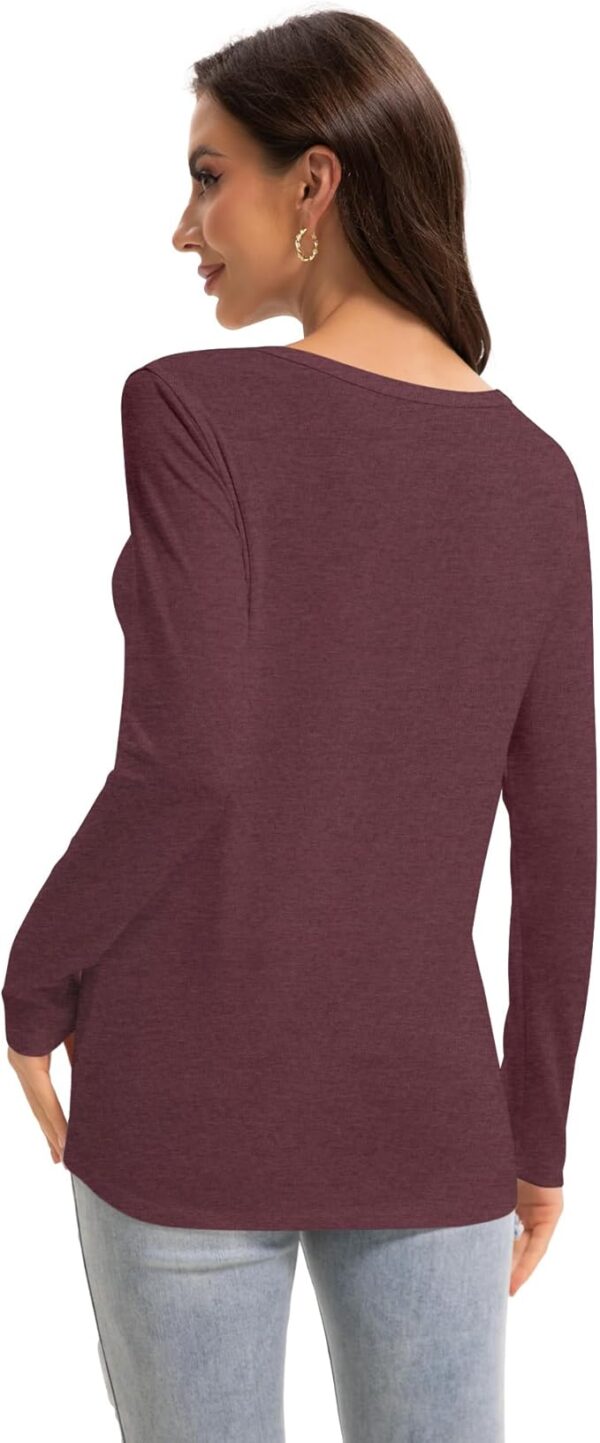 Limited time deal Womens Long Sleeve Shirt Round Neck Basic Tee Solid Color Fall Tops Outfits - Image 3