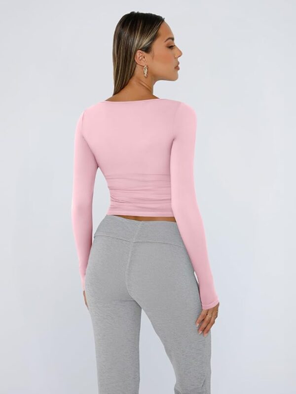 Trendy Queen Womens Long Sleeve Shirts Crop Tops Square Neck Going - Image 3