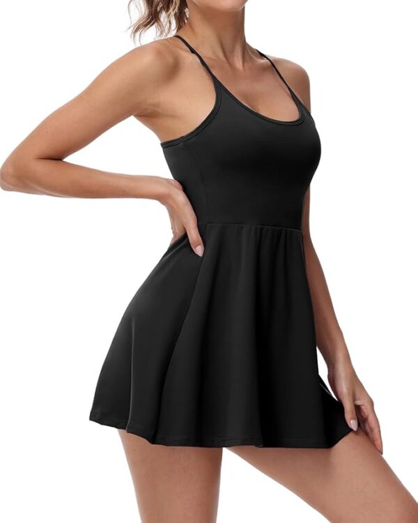 Wenlia Women's Tennis Dresses with Separate Shorts and Bra Scoop Neck