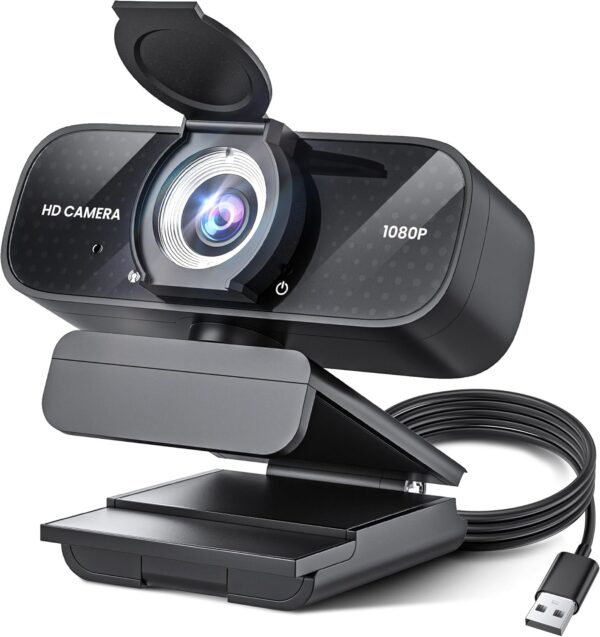 Full HD 1080P Webcam with Built-in Mic Wide Angle & Auto Focus Privacy