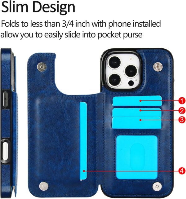 Compatible with iPhone 16 Pro 6.3" Wallet Case, PU Leather Kickstand Card - Image 2