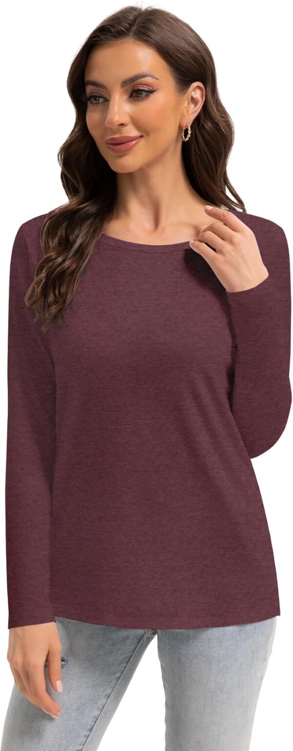 Limited time deal Womens Long Sleeve Shirt Round Neck Basic Tee Solid Color Fall Tops Outfits - Image 5
