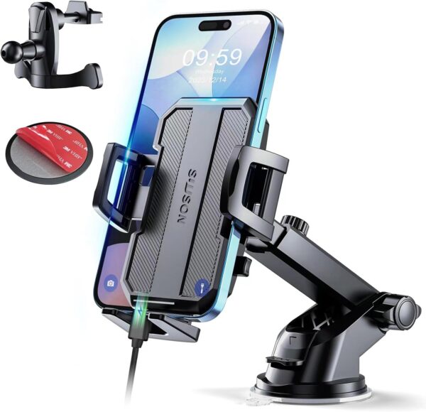 Upgraded 3-in-1 Car Phone Holder Mount [Powerful Suction] Phone Mount