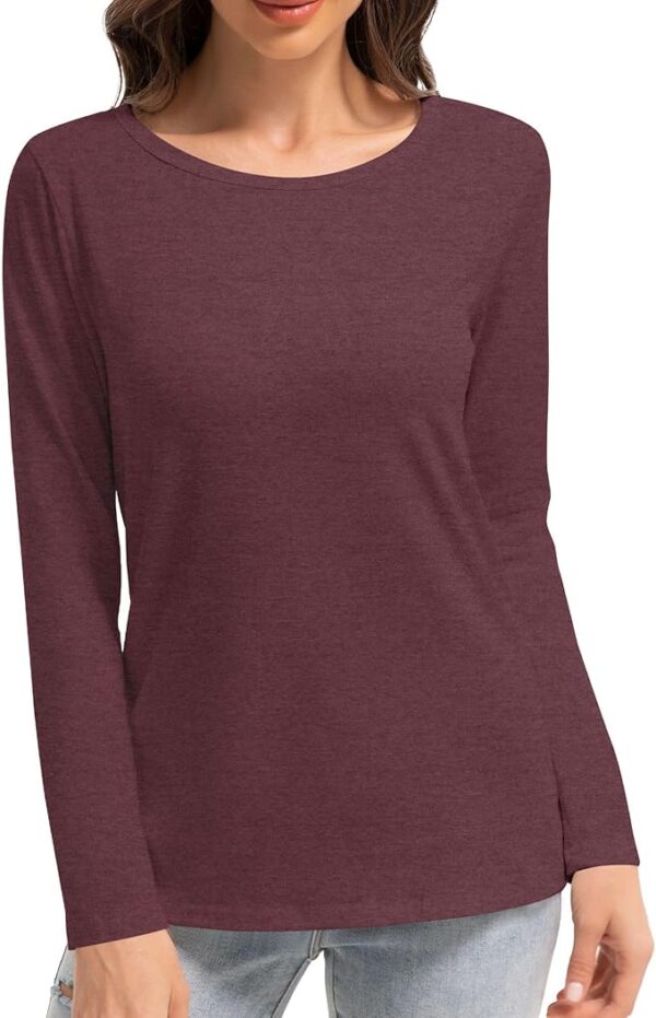 Limited time deal Womens Long Sleeve Shirt Round Neck Basic Tee Solid Color Fall Tops Outfits