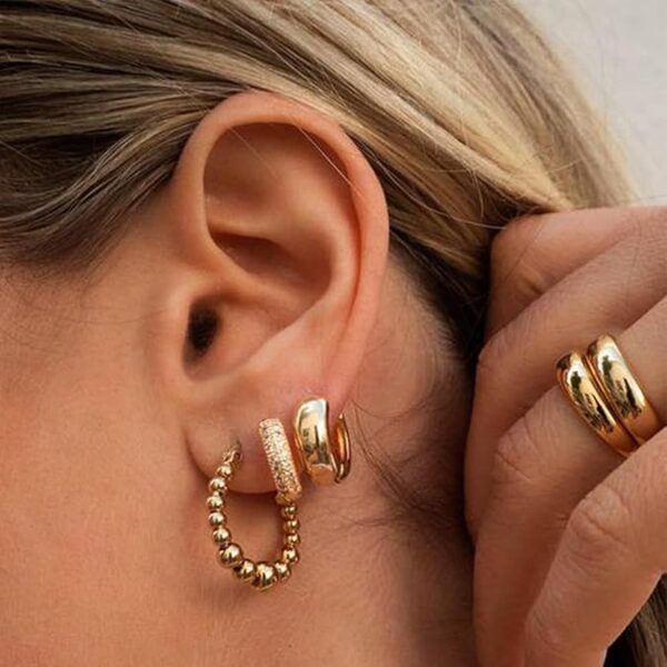 42 Pairs Gold Hoop Earrings Set for Women, Fashion Chunky Pearl Earrings - Image 2