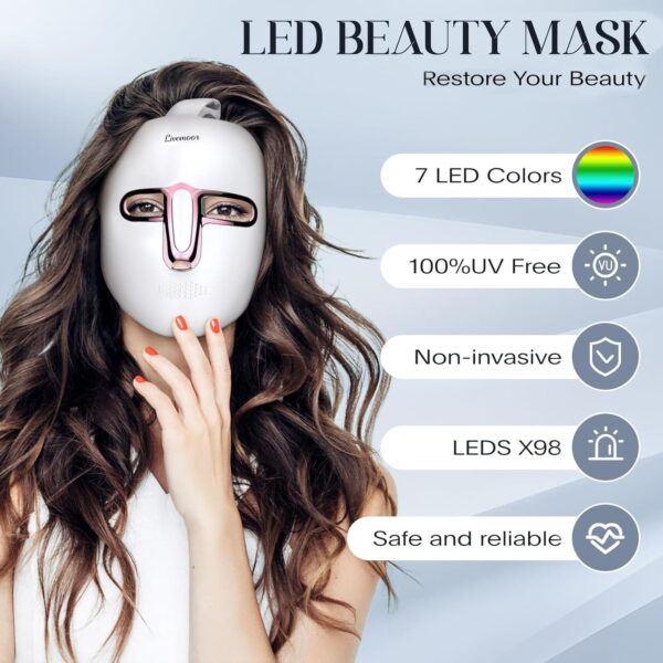 Led Face Mask Light Therapy, 7-1 Colors LED Facial Skin Care Mask, Red Light - Image 3