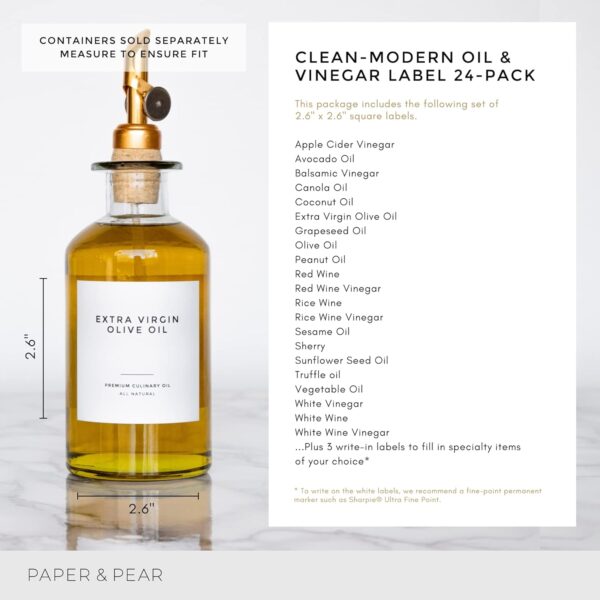 Clean-Modern White Oil & Vinegar Labels by Paper & Pear - Waterproof + Oil - Image 4