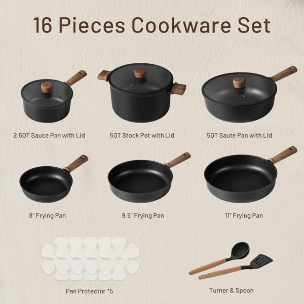 CAROTE Nonstick Pots and Pans,Cookware Set 16pcs Kitchen Cooking Sets - Image 3