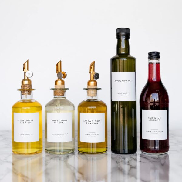 Clean-Modern White Oil & Vinegar Labels by Paper & Pear - Waterproof + Oil - Image 2