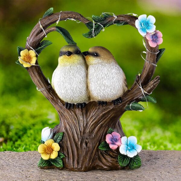 Solar Light Birds Statue Outdoor Decor, Lovely Heart Bird Figurines Sculptures - Image 2