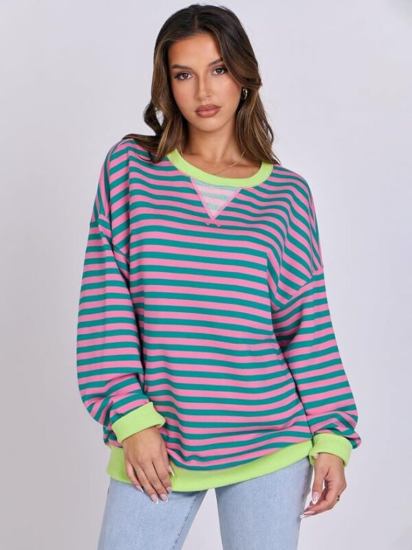 ANRABESS Women Striped Oversized Sweatshirt Long Sleeve Crewneck Shirts - Image 3