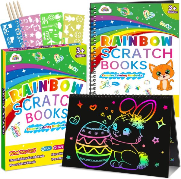 ZMLM Scratch Paper Art Craft: 2 Pack Rainbow Scratch Set Easter Basket Stuffers