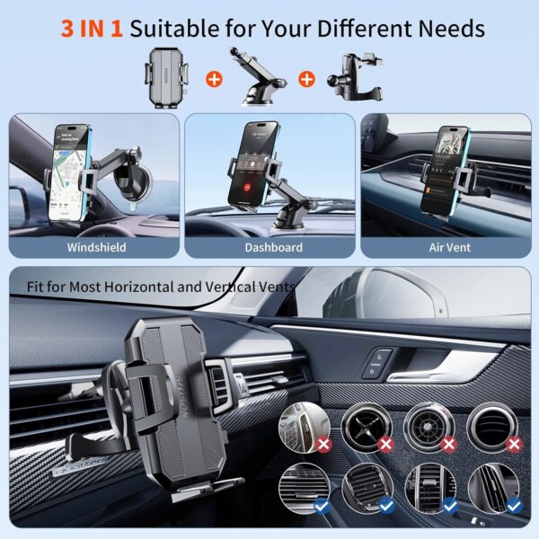 Upgraded 3-in-1 Car Phone Holder Mount [Powerful Suction] Phone Mount - Image 5