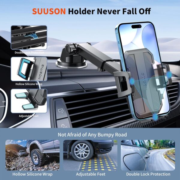 Upgraded 3-in-1 Car Phone Holder Mount [Powerful Suction] Phone Mount - Image 2